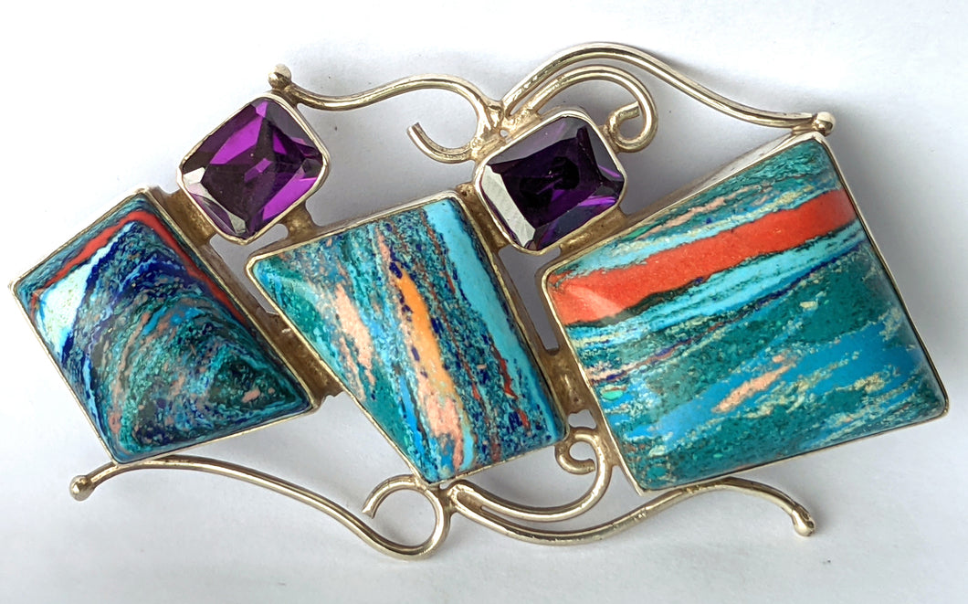 Exotic Pendant With Jasper And Violet Iolite Gemstones
