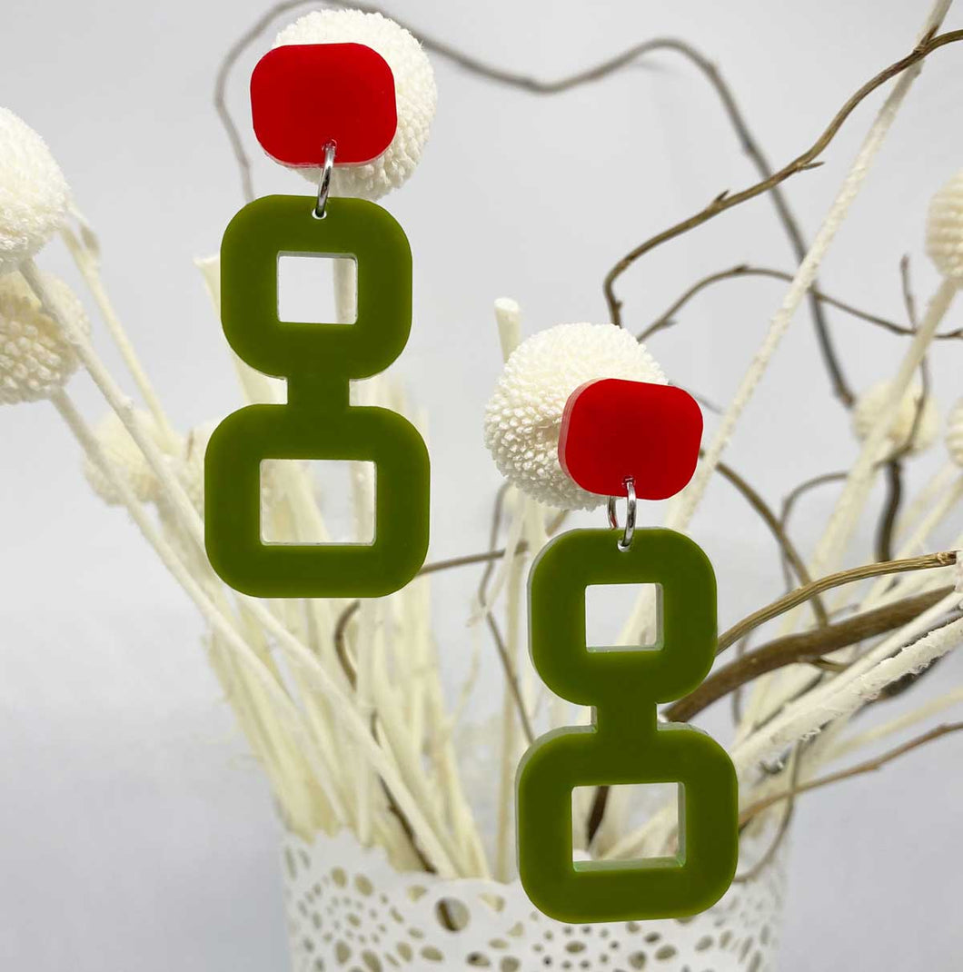 Bebe Red Earbutton and Olive Green Shape