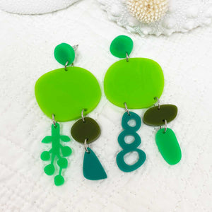 Bojangles Earrings - Lime, Mid Green, Jade and Olive by Skitty Kitty