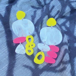 Bojangles Earrings - White Marble, Lemon and Hot Pink by Skitty Kitty