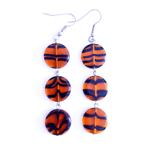 Czech Glass Earrings Animal Print Zebra Topaz