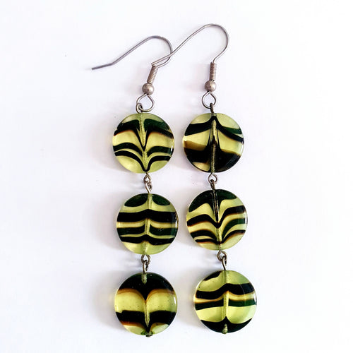 Czech Glass Earrings Animal Print Zebra Chartreuse