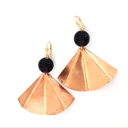 Boho Earring Brass Fan Black