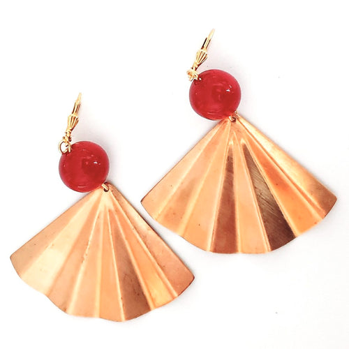 Boho Earring Brass Fan Cherry