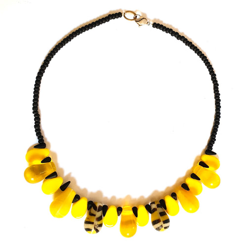 African Trade Bead Necklace Yellow