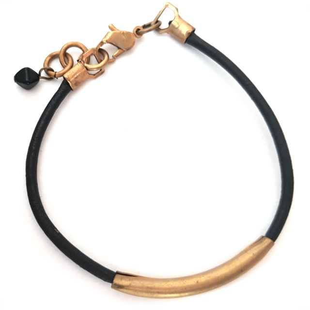 Boho Bracelet Leather with Vintage Brass Bar