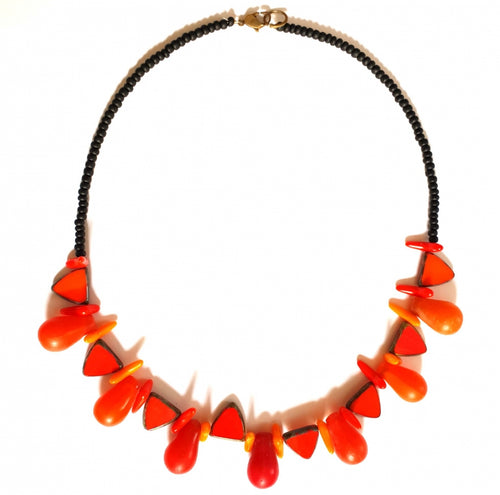 African Trade Bead Necklace Orange