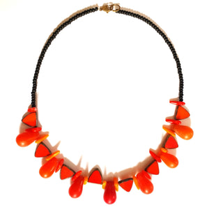 African Trade Bead Necklace Orange