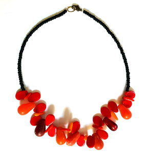 African Trade Bead Necklace Red Orange