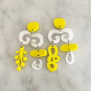 Clancy - Mixed white and Lemon with Gold acrylic and earbutton