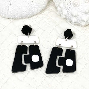 Domino Slope Earrings - Black and White by Skitty Kitty