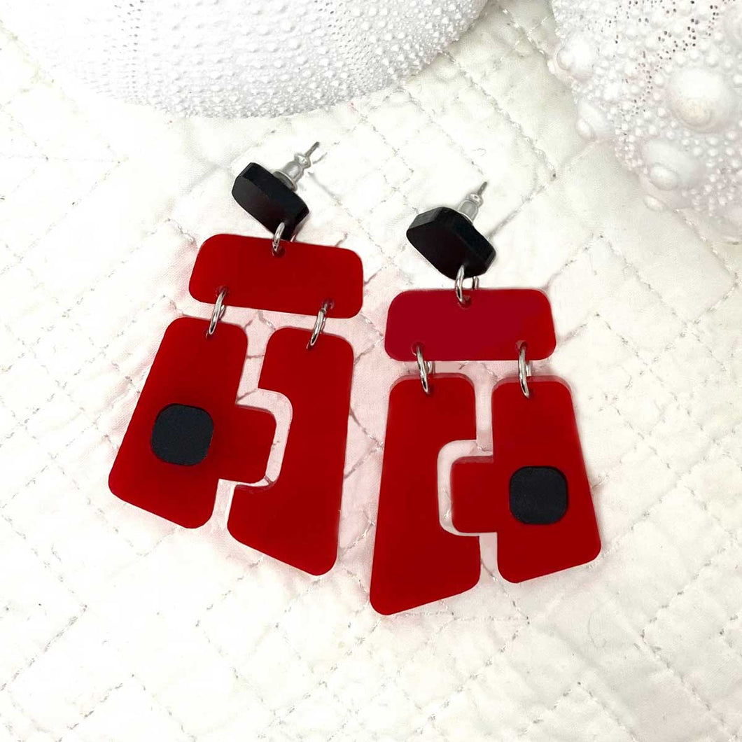 Domino Slope Earrings - Red and Black by Skitty Kitty