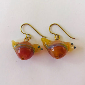 Quirky Earrings with Handmade Glass Bird Beads by Jan Cahill