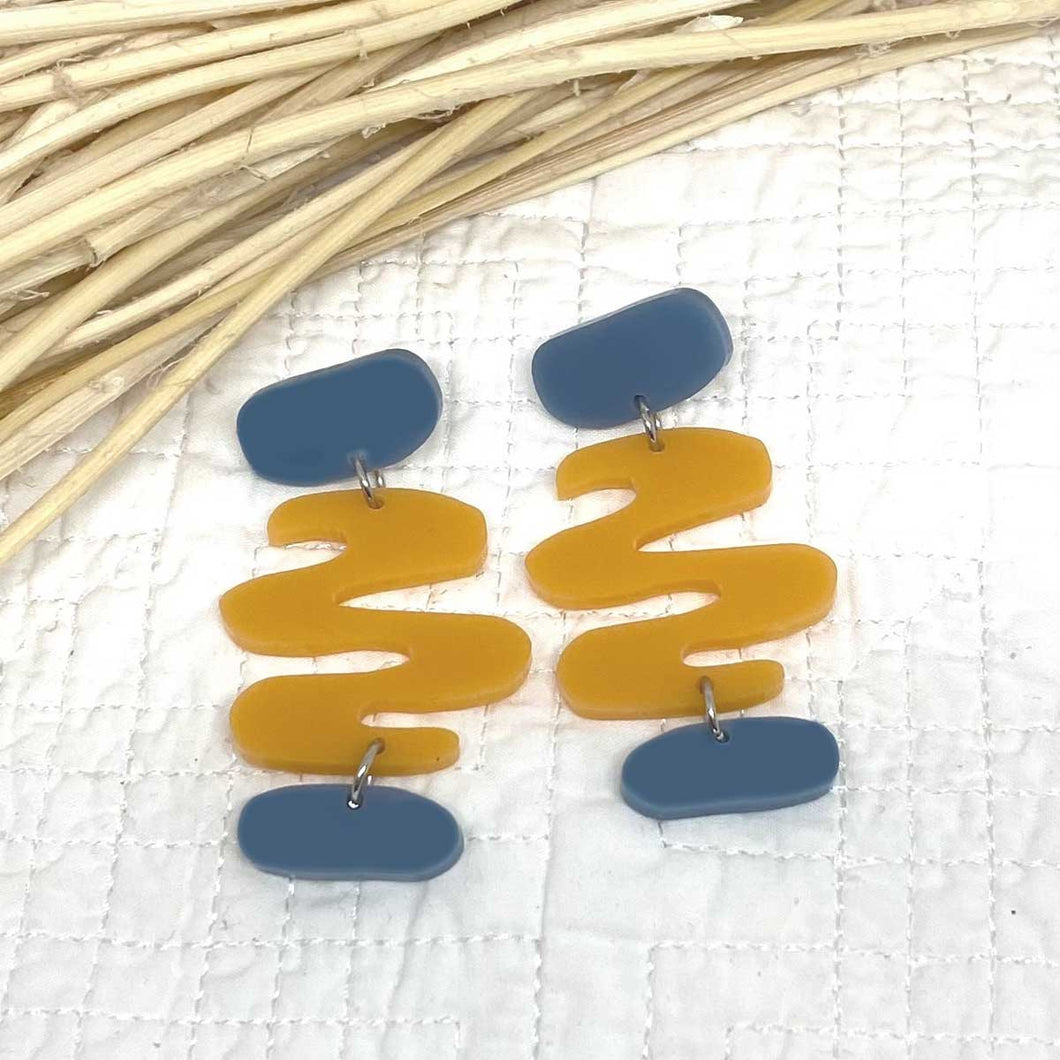 Eve Earrings - Soft Blue Steel and Mustard by Skitty Kitty