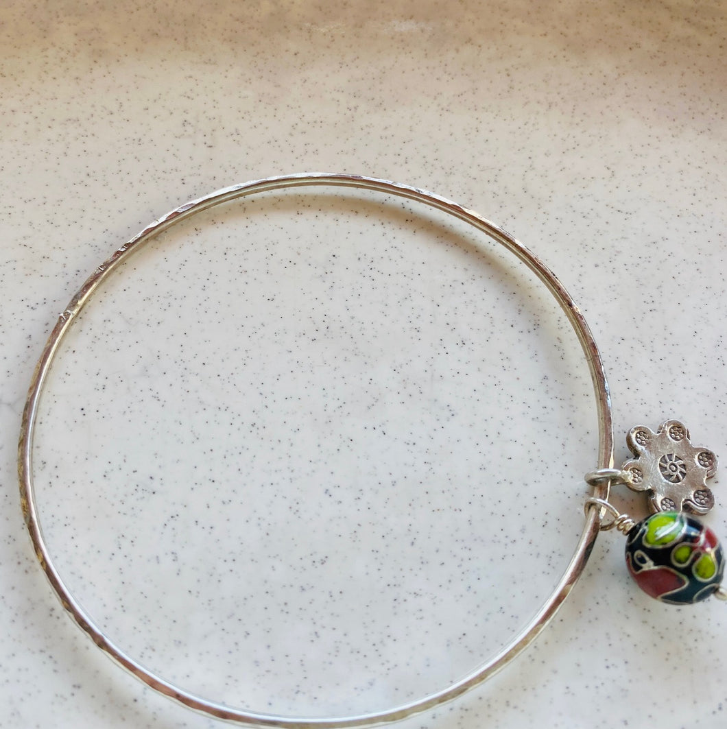 Silver Bangle with Enamel & Silver Charms by Gabby Malpas
