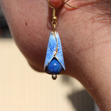Load image into Gallery viewer, Beautiful Blue Earrings using Enamel Cones by Jan Rietdyk with Gold Plating Highlights
