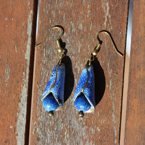 Beautiful Blue Earrings using Enamel Cones by Jan Rietdyk with Gold Plating Highlights