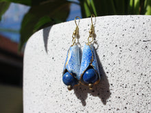 Load image into Gallery viewer, Beautiful Blue Earrings using Enamel Cones by Jan Rietdyk with Gold Plating Highlights
