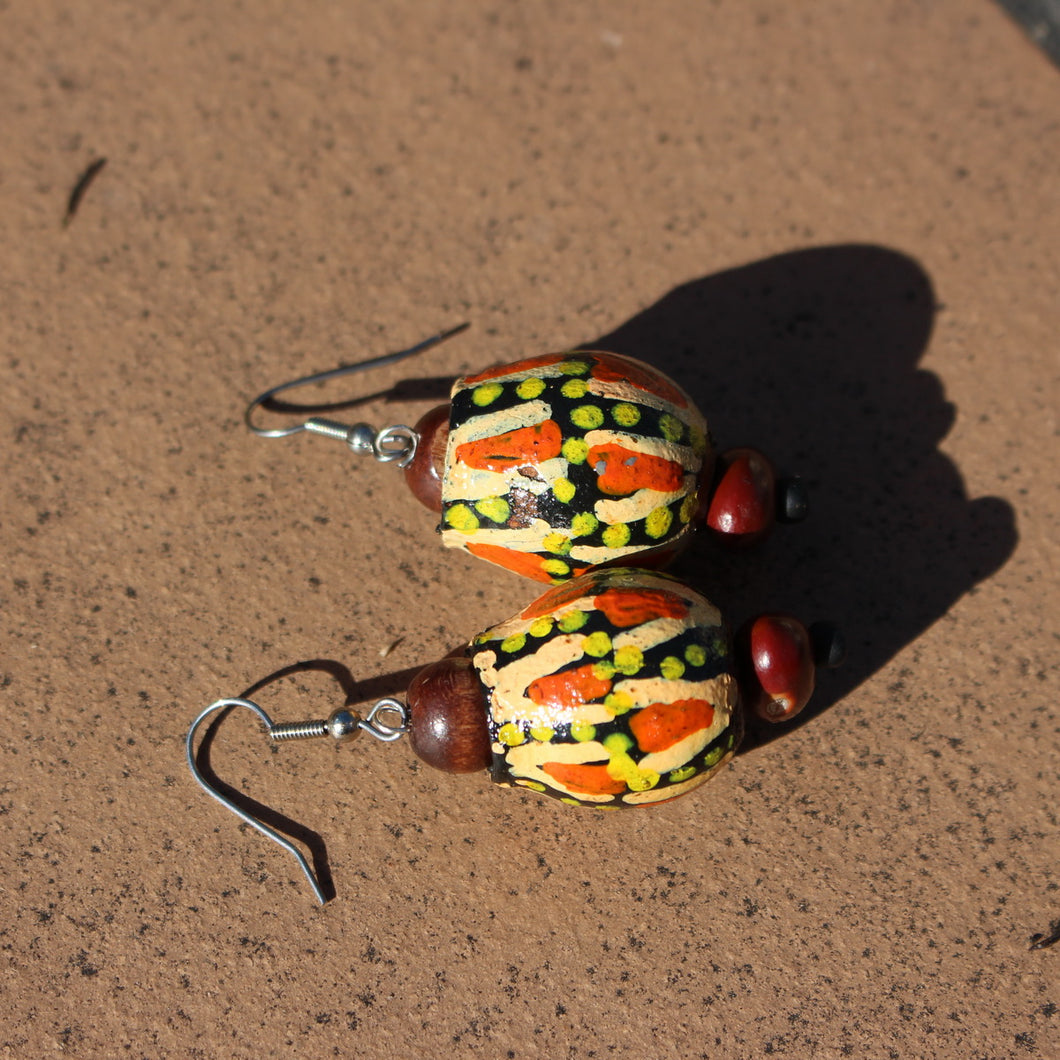 Handmade Earrings using Unique Painted Gumnuts by the Women of Camel Camp