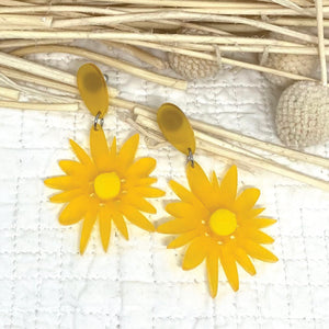 Kellie Flower Earrings - Bright Yellow and Lemon by Skitty Kitty