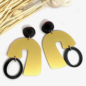 Meldi - Gold Coloured with Black Dangle &  Earbutton