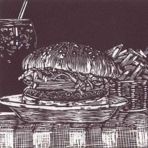 "Mighty Taurus Burger" - Traditional Artist's Hand Pulled Print by Mellissa Read-Devine