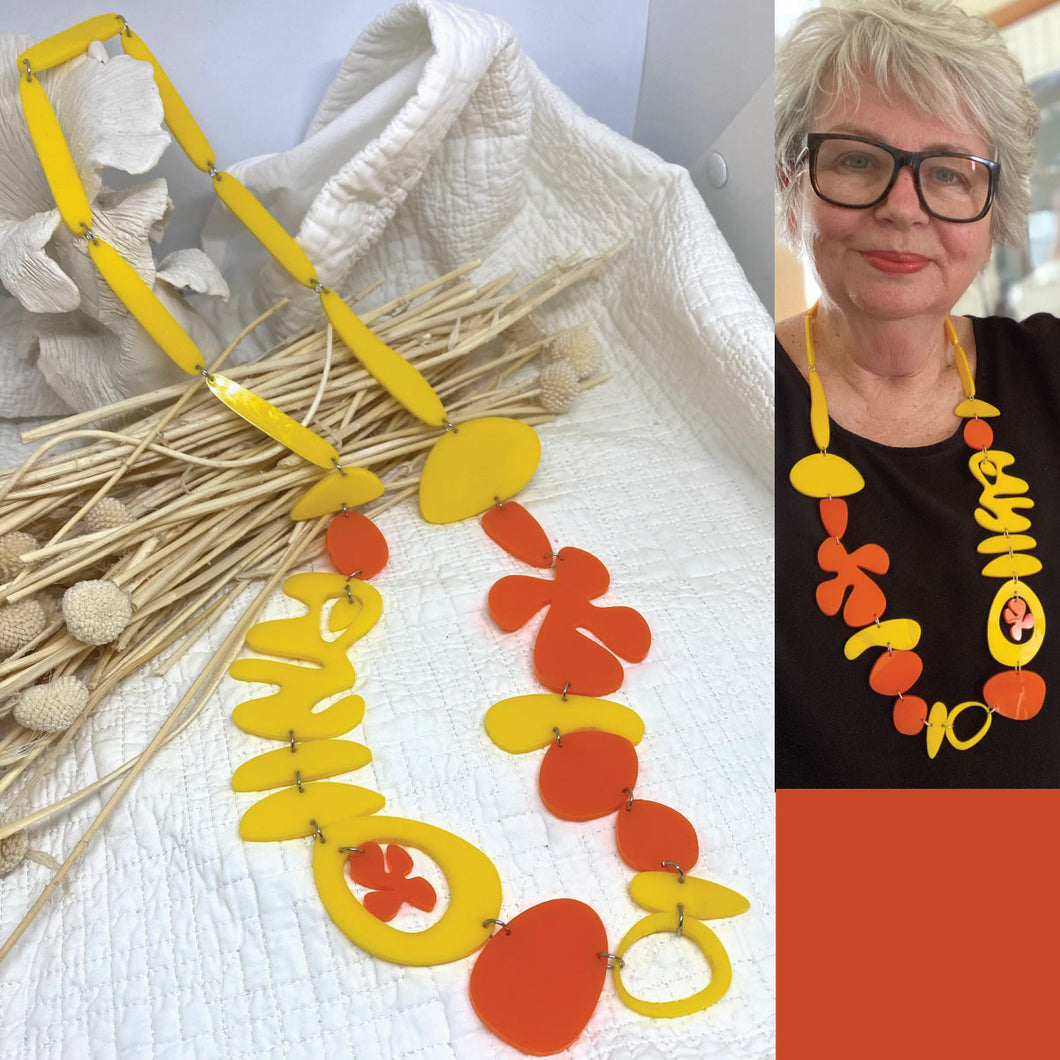 Orange and Yellow OLA Necklace by Skitty Kitty