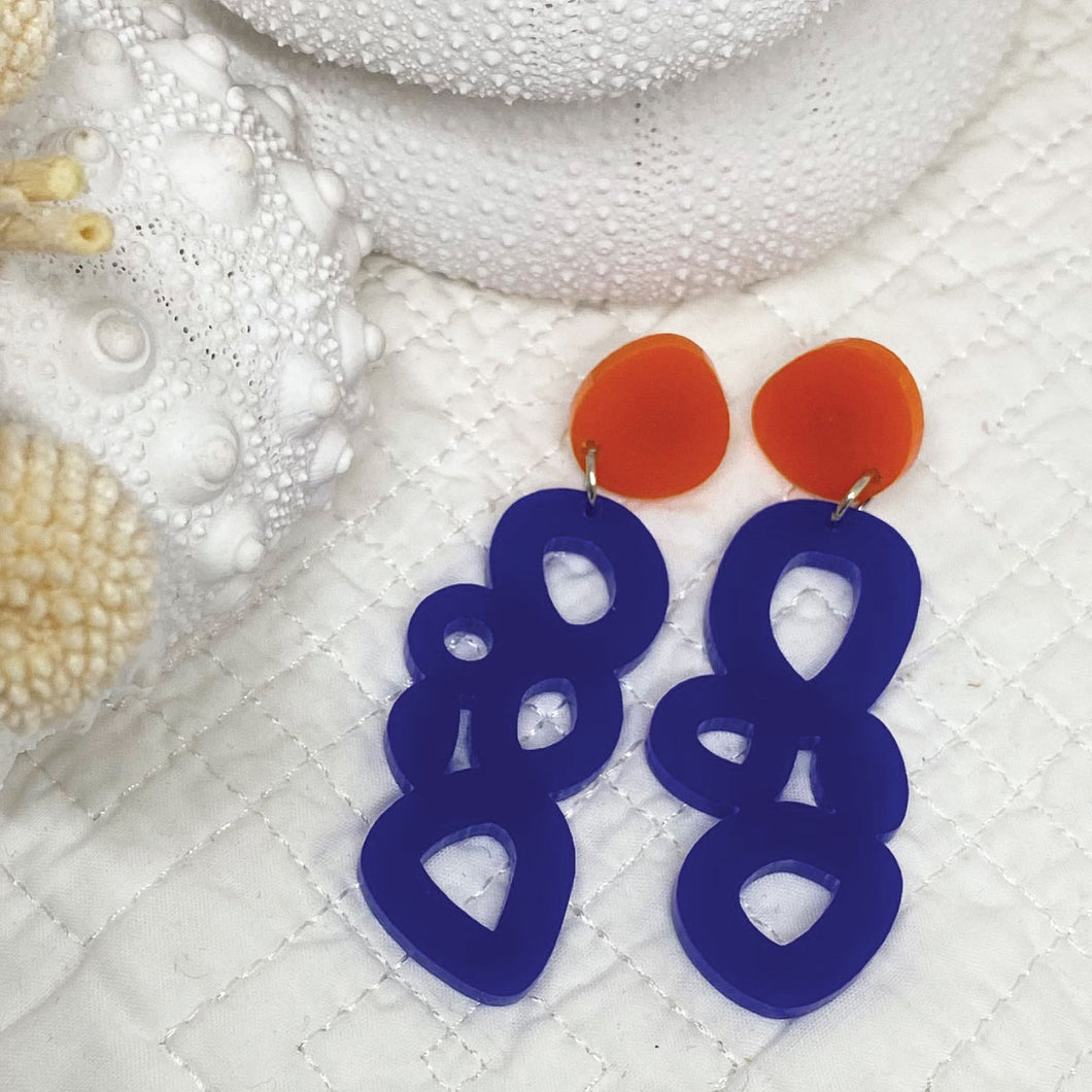Odette Earrings - Orange and Royal Blue by Skitty Kitty