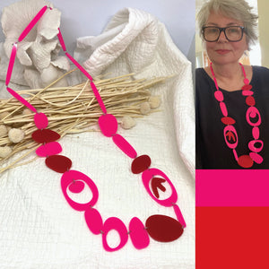 Pink and Red ONO Necklace by Skitty Kitty