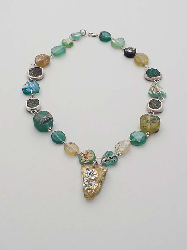 Roman Glass, Coin and Silver Necklace - SOLD
