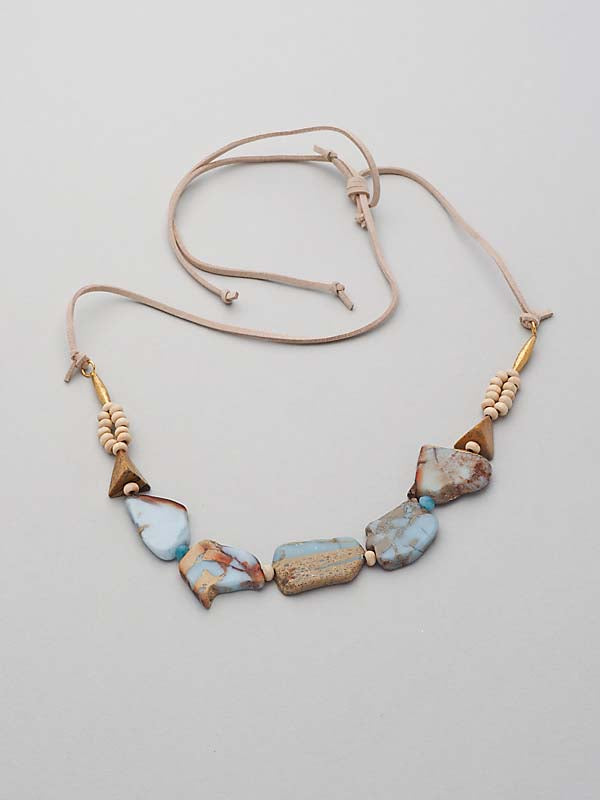 Peruvian Opal Knotted Leather Gem Necklace - SOLD