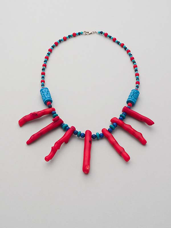 Tribal Style Branch Coral, Lapis Lazuli and Turquoise Choker