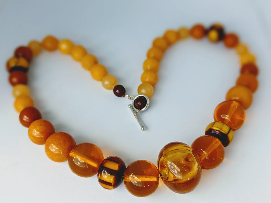 Amber Glass Beaded Necklace by Australian Artist