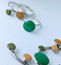 Load image into Gallery viewer, Set of 3 Sterling Silver Rings with Emerald, Moss &amp; Ochre Coloured Enamel
