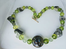 Load image into Gallery viewer, SOLD Stunning Green Raw Peridot, Faceted Glass Bead, and Prehnite Necklace
