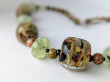 Load image into Gallery viewer, Jade, Unakite, Prehnite &amp; Glass Beaded Necklace
