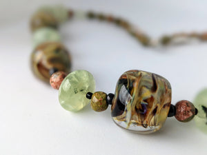 Jade, Unakite, Prehnite & Glass Beaded Necklace