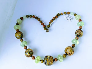 Jade, Unakite, Prehnite & Glass Beaded Necklace