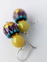 Load image into Gallery viewer, Striking Yellow, Purple and Blue Earrings with Glass Beads by Regis Teixera
