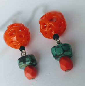 Murano Honeycomb Glass Beads with Turquoise Earrings