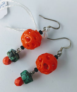 Murano Honeycomb Glass Beads with Turquoise Earrings