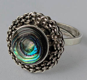 Vintage Abalone Shell & Sterling Silver Ring
