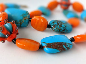 Stunning Necklace of Howlite, Orange Czech Glass, and Handmade Glass Beads