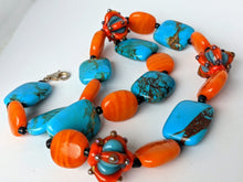 Load image into Gallery viewer, Stunning Necklace of Howlite, Orange Czech Glass, and Handmade Glass Beads
