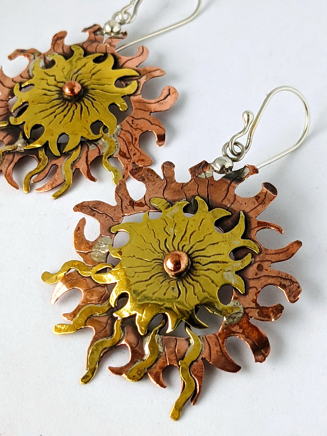 Vintage Copper and Brass Sun Earrings