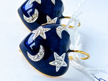 Load image into Gallery viewer, Blue Heart Shaped Enamel Earrings with Stars and Moons.
