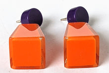 Load image into Gallery viewer, Resin Orange and Purple Geometric Shaped Earrings
