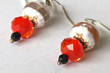 Load image into Gallery viewer, White Banded Apate &amp; Red Crystal Earrings

