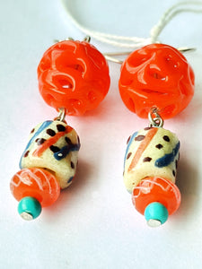 Murano Honeycomb, Turquoise and Glass Bead Earrings