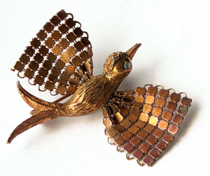 Vintage, Copper Coloured Humming Bird Brooch